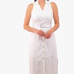 Michael Kors White Sleeveless Maxi Shirt Dress with Belt